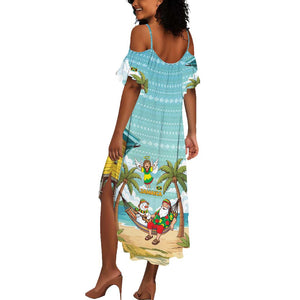 Jamaica Christmas Summer Maxi Dress Rasta Santa Snowman Hammock Angel Palm Trees and Tropical Beach - African Pride