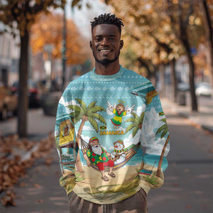 Jamaica Christmas Sweatshirt Rasta Santa Snowman Hammock Angel Palm Trees and Tropical Beach - African Pride