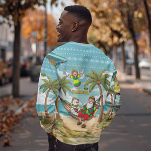 Jamaica Christmas Sweatshirt Rasta Santa Snowman Hammock Angel Palm Trees and Tropical Beach - African Pride