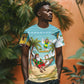 Jamaica Christmas T shirt Rasta Santa Snowman Hammock Angel Palm Trees and Tropical Beach - African Pride