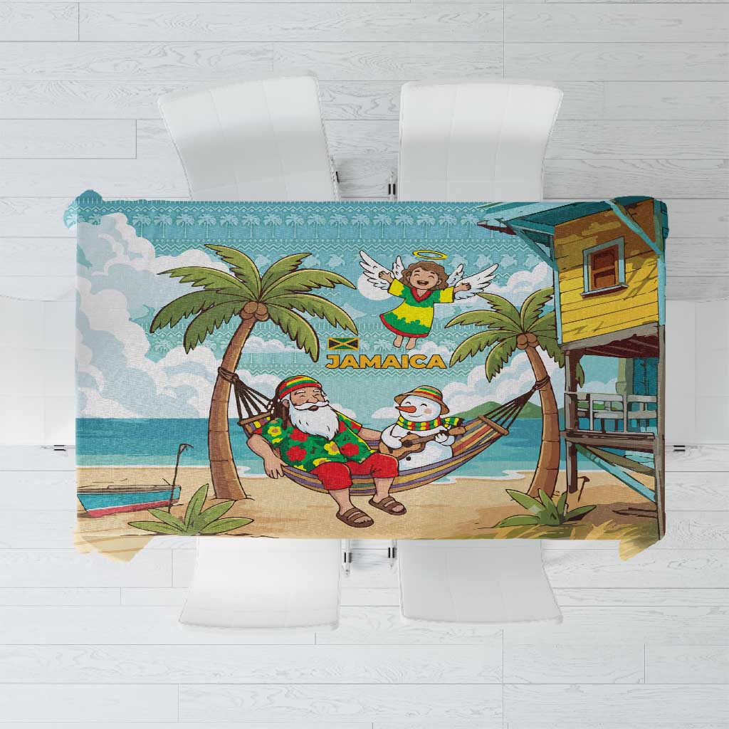 Jamaica Christmas Tablecloth Rasta Santa Snowman Hammock Angel Palm Trees and Tropical Beach - African Pride