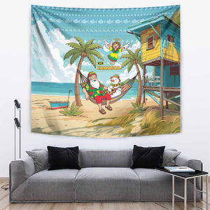 Jamaica Christmas Tapestry Rasta Santa Snowman Hammock Angel Palm Trees and Tropical Beach - African Pride