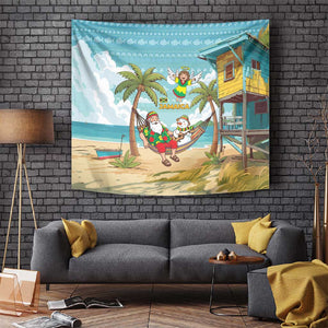 Jamaica Christmas Tapestry Rasta Santa Snowman Hammock Angel Palm Trees and Tropical Beach - African Pride