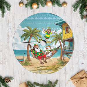 Jamaica Christmas Tree Skirt Rasta Santa Snowman Hammock Angel Palm Trees and Tropical Beach - African Pride