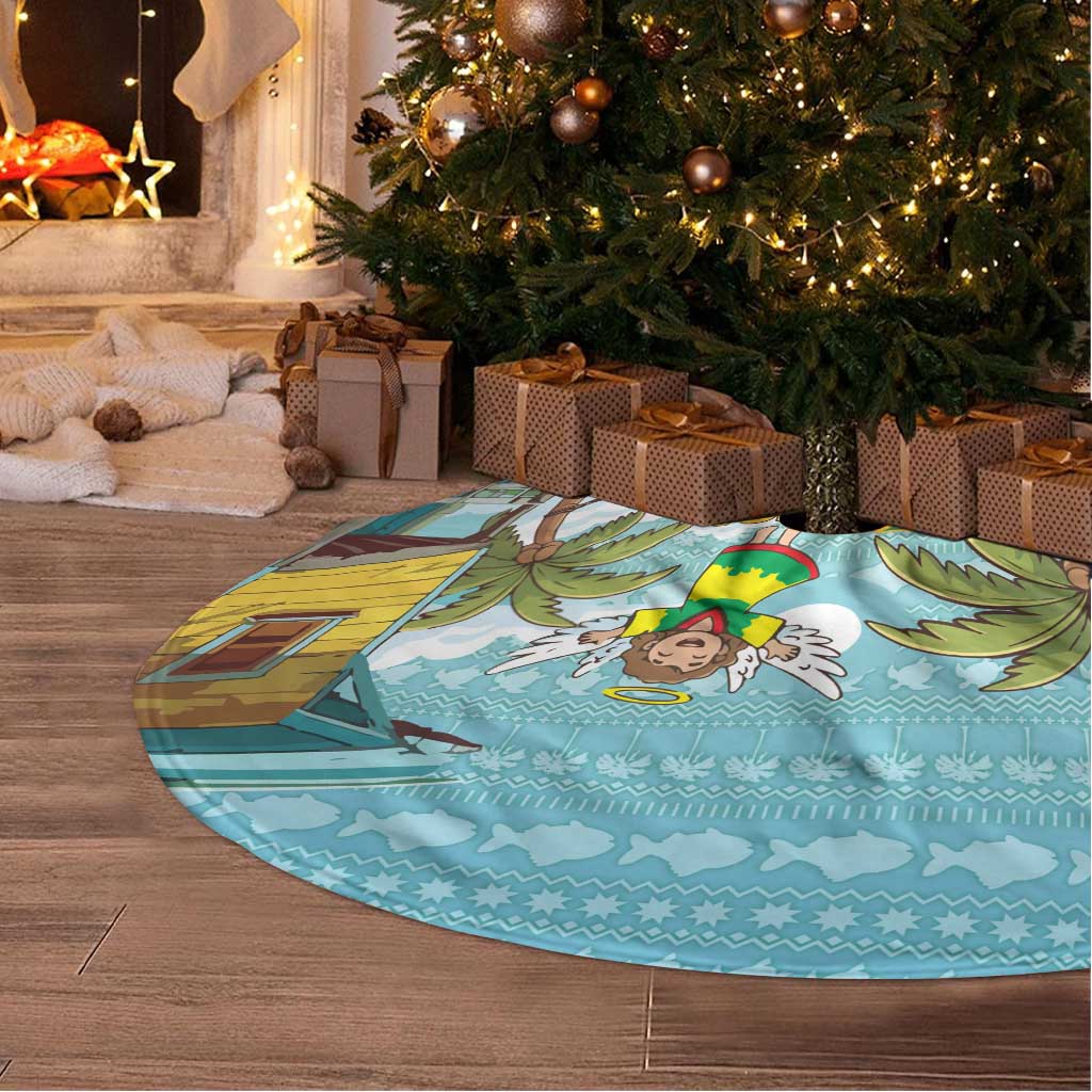 Jamaica Christmas Tree Skirt Rasta Santa Snowman Hammock Angel Palm Trees and Tropical Beach - African Pride
