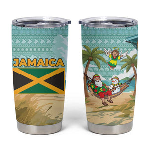 Jamaica Christmas Tumbler Cup Rasta Santa Snowman Hammock Angel Palm Trees and Tropical Beach - African Pride