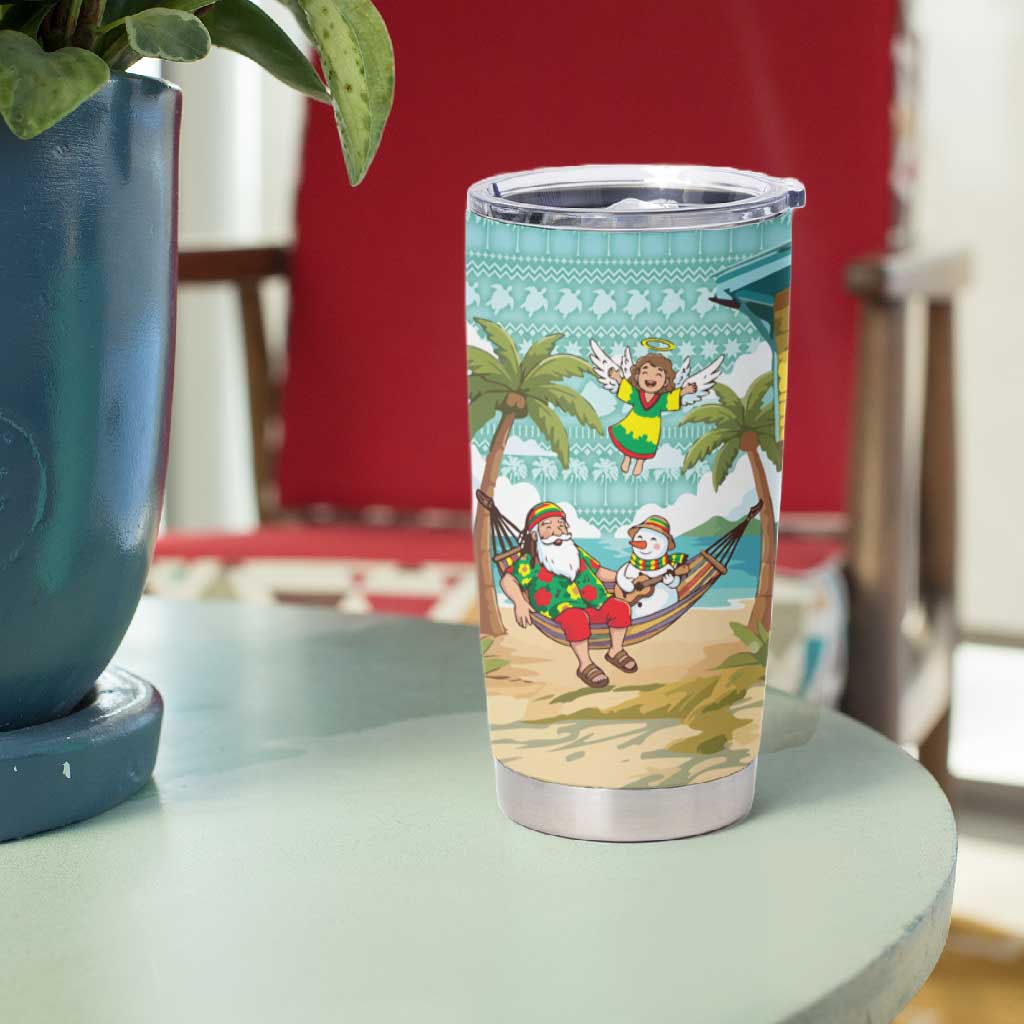 Jamaica Christmas Tumbler Cup Rasta Santa Snowman Hammock Angel Palm Trees and Tropical Beach - African Pride