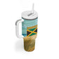 Jamaica Christmas Tumbler With Handle Rasta Santa Snowman Hammock Angel Palm Trees and Tropical Beach - African Pride