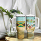 Jamaica Christmas Tumbler With Handle Rasta Santa Snowman Hammock Angel Palm Trees and Tropical Beach - African Pride
