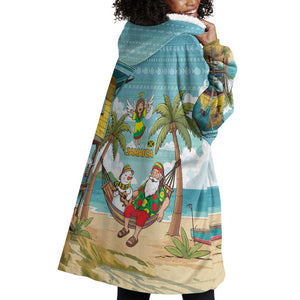 Jamaica Christmas Wearable Blanket Hoodie Rasta Santa Snowman Hammock Angel Palm Trees and Tropical Beach - African Pride