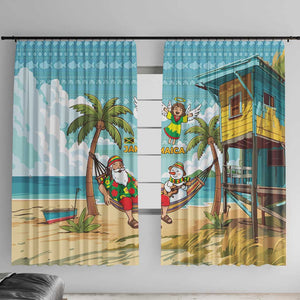 Jamaica Christmas Window Curtain Rasta Santa Snowman Hammock Angel Palm Trees and Tropical Beach - African Pride