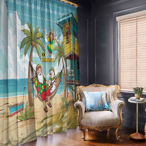 Jamaica Christmas Window Curtain Rasta Santa Snowman Hammock Angel Palm Trees and Tropical Beach - African Pride