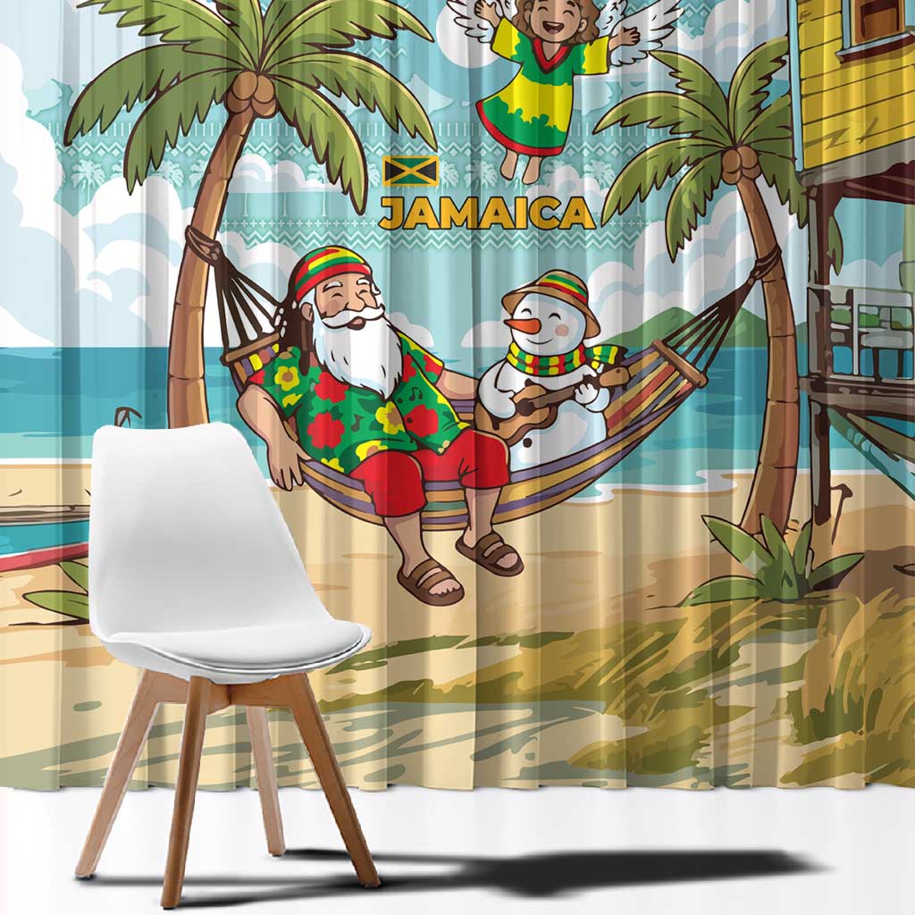 Jamaica Christmas Window Curtain Rasta Santa Snowman Hammock Angel Palm Trees and Tropical Beach - African Pride