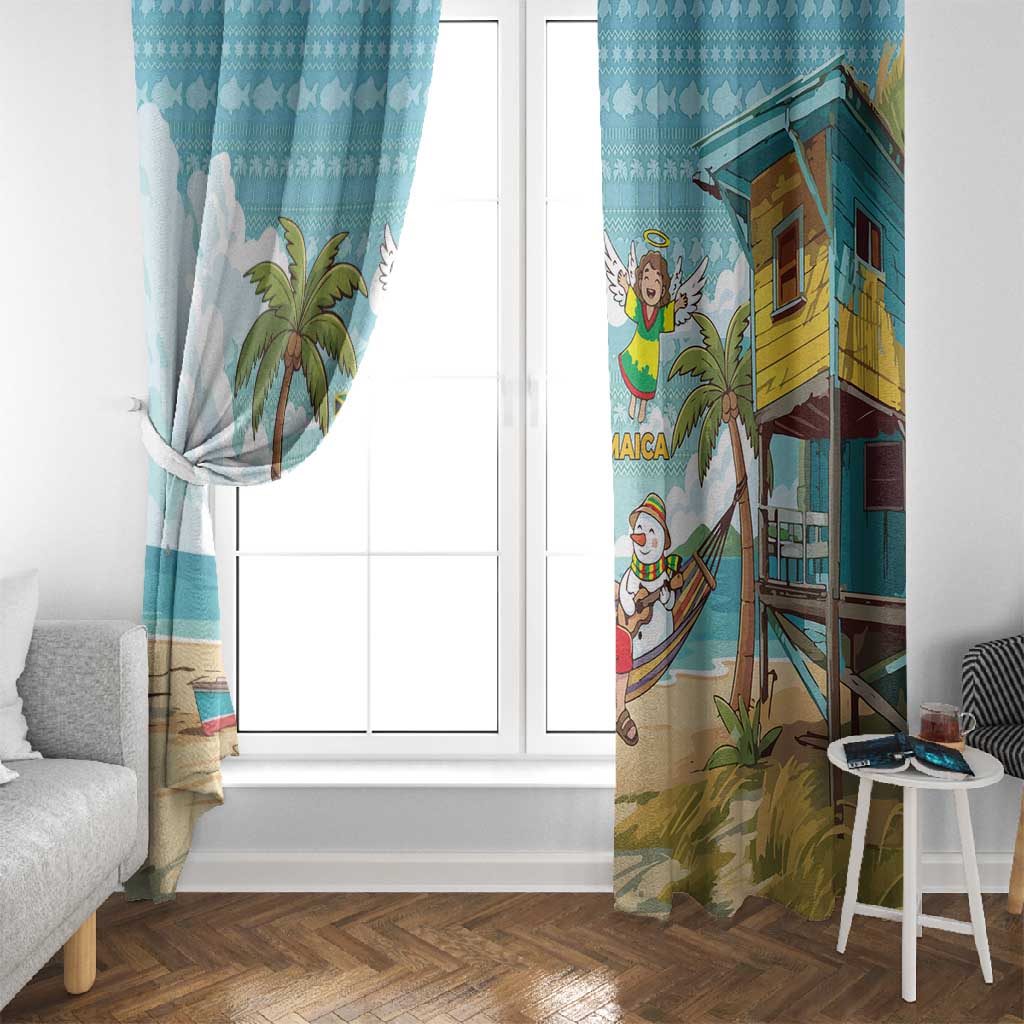 Jamaica Christmas Window Curtain Rasta Santa Snowman Hammock Angel Palm Trees and Tropical Beach - African Pride