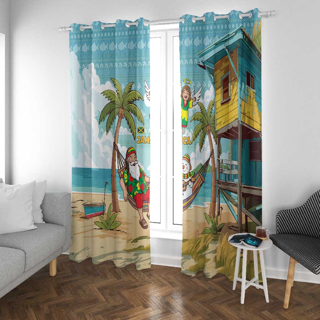 Jamaica Christmas Window Curtain Rasta Santa Snowman Hammock Angel Palm Trees and Tropical Beach - African Pride