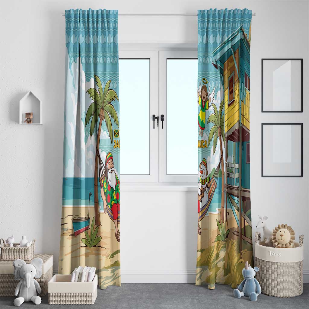 Jamaica Christmas Window Curtain Rasta Santa Snowman Hammock Angel Palm Trees and Tropical Beach - African Pride