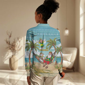 Jamaica Christmas Women Casual Shirt Rasta Santa Snowman Hammock Angel Palm Trees and Tropical Beach - African Pride