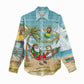 Jamaica Christmas Women Casual Shirt Rasta Santa Snowman Hammock Angel Palm Trees and Tropical Beach - African Pride