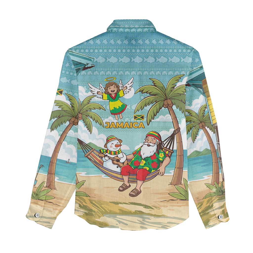 Jamaica Christmas Women Casual Shirt Rasta Santa Snowman Hammock Angel Palm Trees and Tropical Beach - African Pride