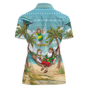 Jamaica Christmas Women Polo Shirt Rasta Santa Snowman Hammock Angel Palm Trees and Tropical Beach - African Pride