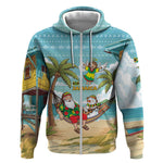 Jamaica Christmas Zip Hoodie Rasta Santa Snowman Hammock Angel Palm Trees and Tropical Beach - African Pride