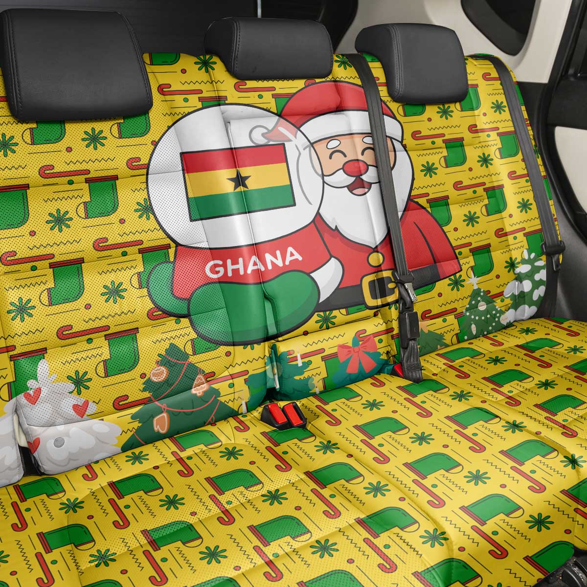 Ghana Christmas Back Car Seat Cover Santa Ornament National Coat of Arms and Festive - African Pride
