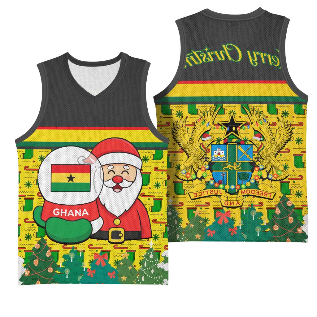 Ghana Christmas Basketball Jersey Santa Ornament National Coat of Arms and Festive - African Pride