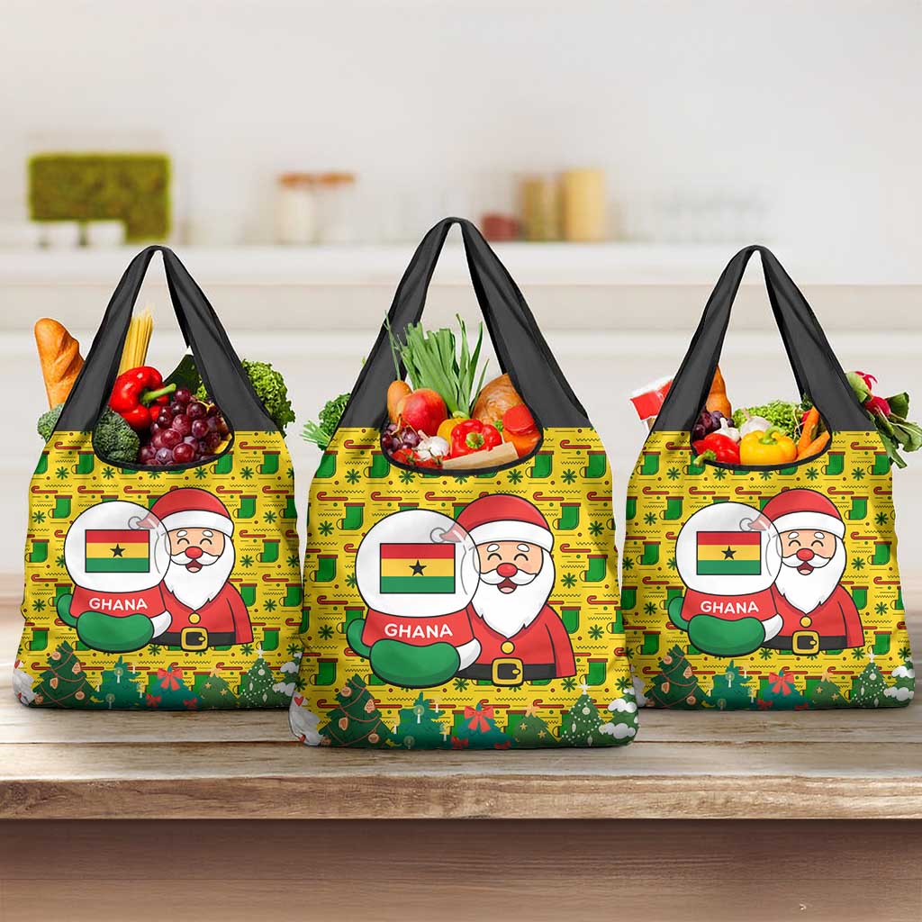 Ghana Christmas Grocery Bag Santa Ornament National Coat of Arms and Festive - African Pride