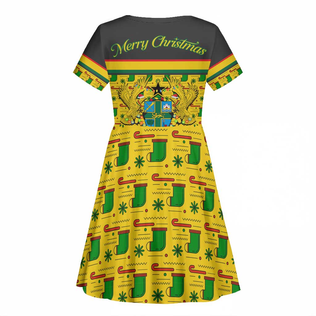 Ghana Christmas Kid Short Sleeve Dress Santa Ornament National Coat of Arms and Festive - African Pride