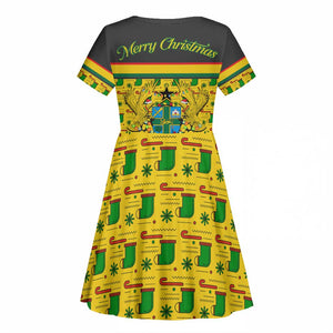 Ghana Christmas Kid Short Sleeve Dress Santa Ornament National Coat of Arms and Festive - African Pride