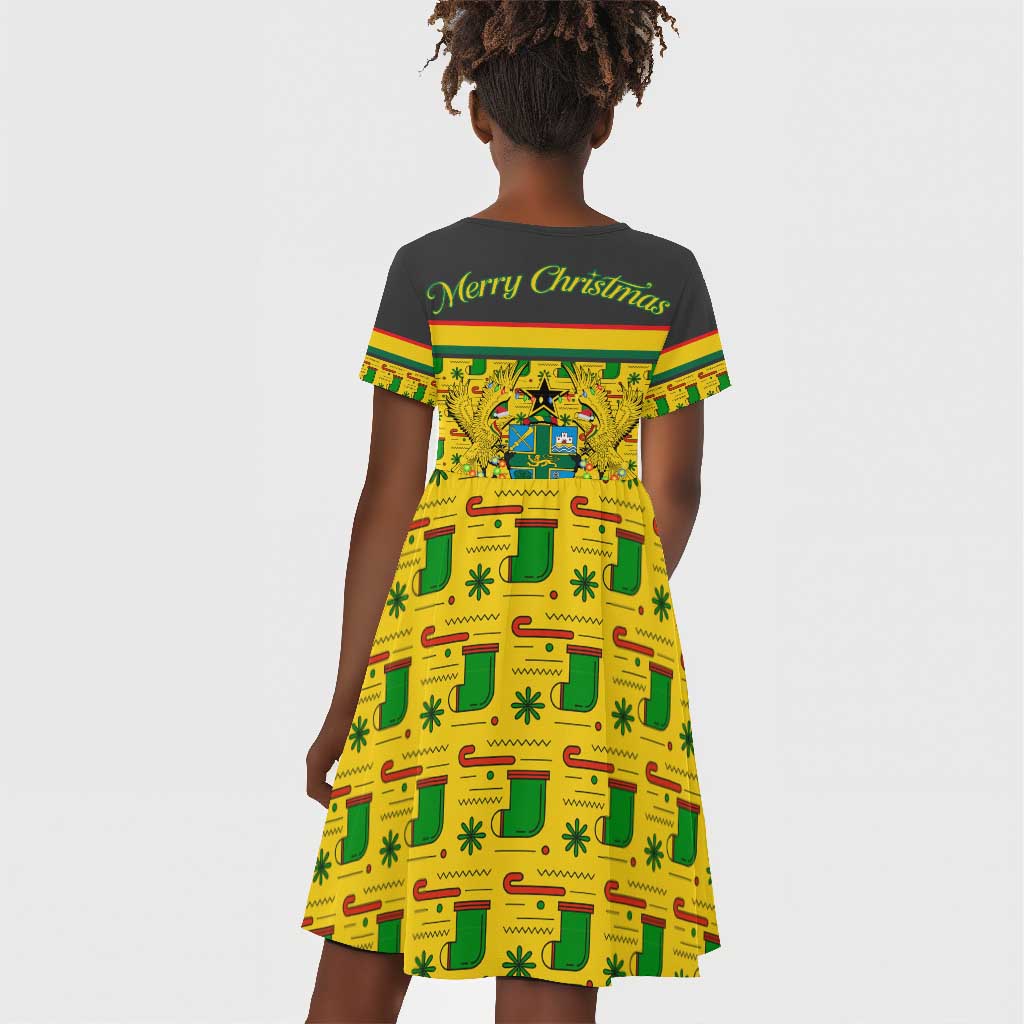 Ghana Christmas Kid Short Sleeve Dress Santa Ornament National Coat of Arms and Festive - African Pride