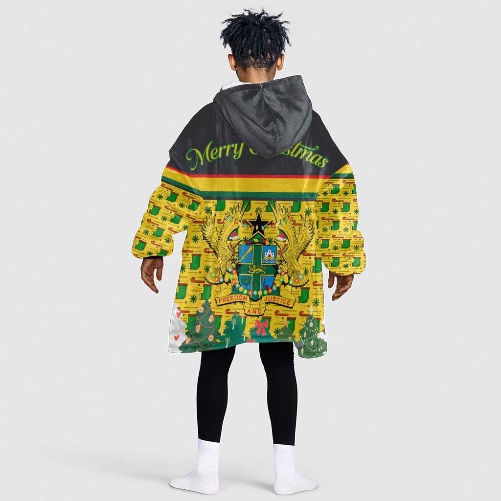 Ghana Christmas Kid Wearable Blanket Hoodie Santa Ornament National Coat of Arms and Festive - African Pride