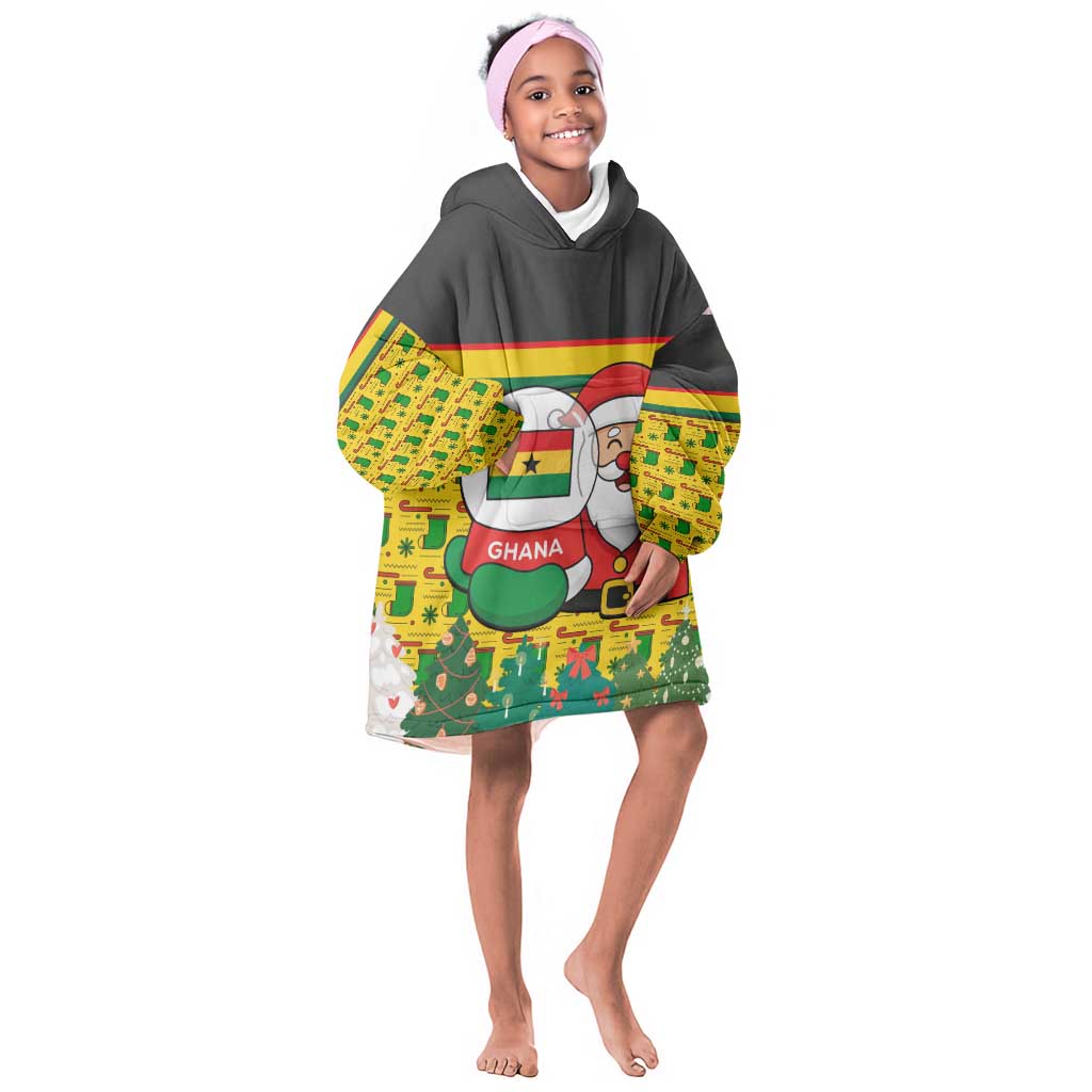 Ghana Christmas Kid Wearable Blanket Hoodie Santa Ornament National Coat of Arms and Festive - African Pride
