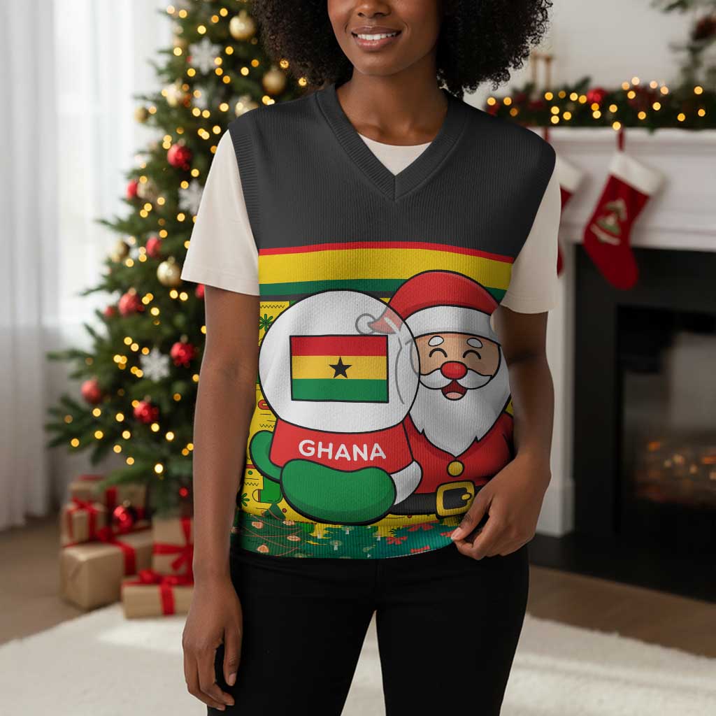 Ghana Christmas Knitted V-Neck Vest Santa Ornament National Coat of Arms and Festive - African Pride