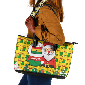 Ghana Christmas Leather Tote Bag Santa Ornament National Coat of Arms and Festive - African Pride