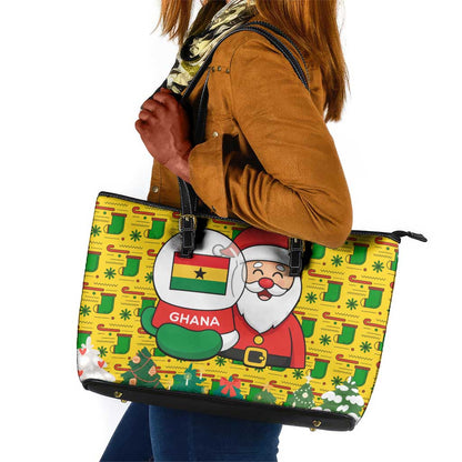 Ghana Christmas Leather Tote Bag Santa Ornament National Coat of Arms and Festive - African Pride