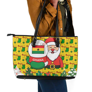 Ghana Christmas Leather Tote Bag Santa Ornament National Coat of Arms and Festive - African Pride