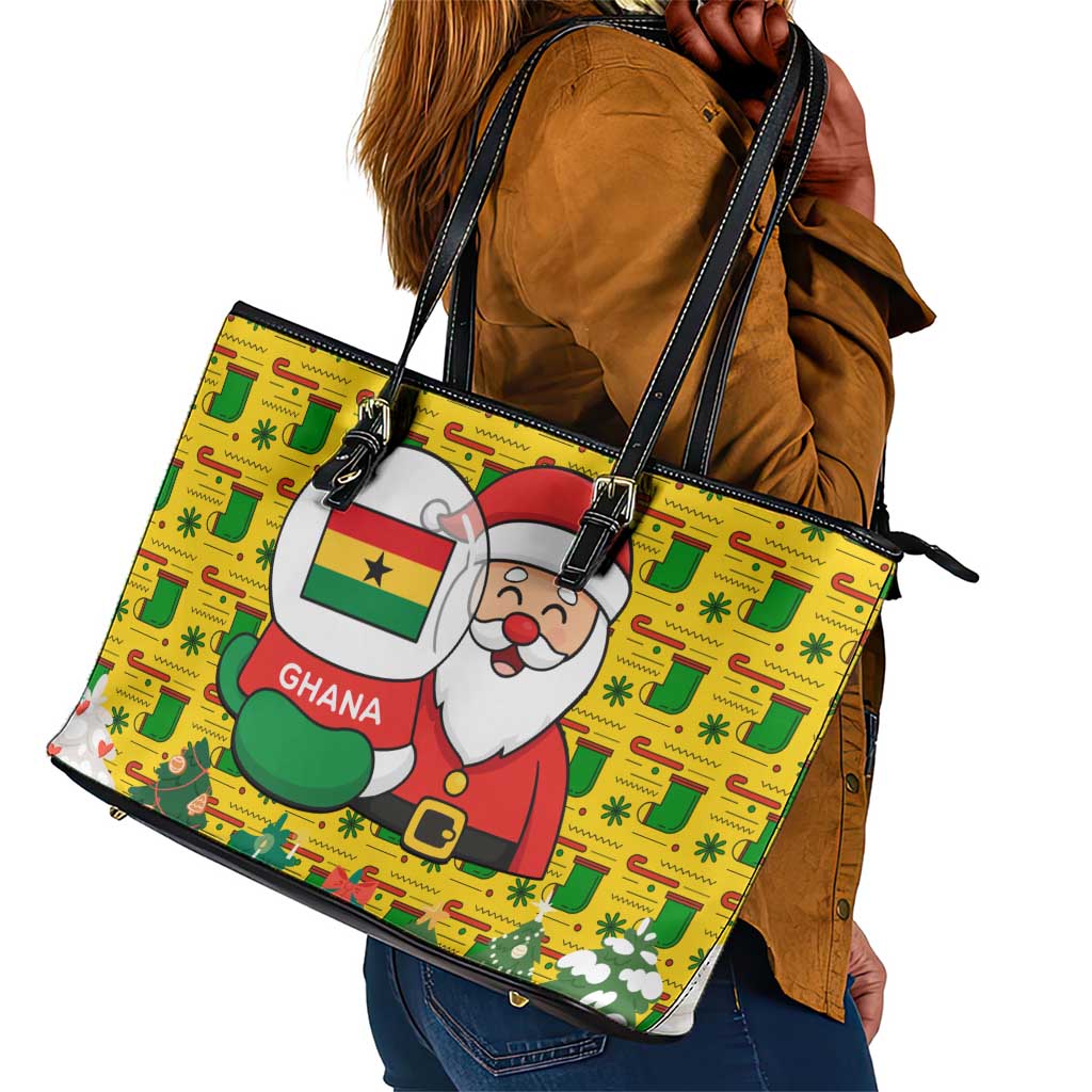 Ghana Christmas Leather Tote Bag Santa Ornament National Coat of Arms and Festive - African Pride