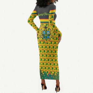 Ghana Christmas Long Sleeve Bodycon Dress Santa Ornament National Coat of Arms and Festive - African Pride