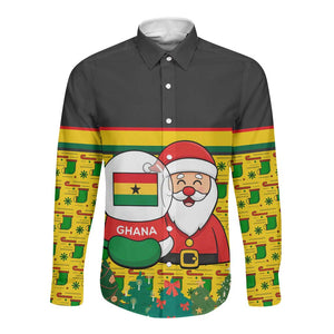 Ghana Christmas Long Sleeve Button Shirt Santa Ornament National Coat of Arms and Festive - African Pride