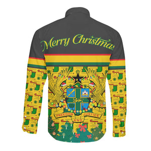 Ghana Christmas Long Sleeve Button Shirt Santa Ornament National Coat of Arms and Festive - African Pride