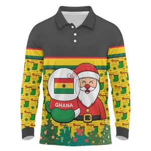 Ghana Christmas Long Sleeve Polo Shirt Santa Ornament National Coat of Arms and Festive - African Pride