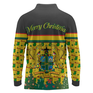 Ghana Christmas Long Sleeve Polo Shirt Santa Ornament National Coat of Arms and Festive - African Pride