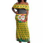 Ghana Christmas Off Shoulder Maxi Dress Santa Ornament National Coat of Arms and Festive - African Pride