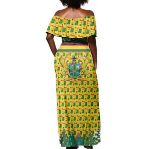 Ghana Christmas Off Shoulder Maxi Dress Santa Ornament National Coat of Arms and Festive - African Pride