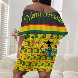 Ghana Christmas Off Shoulder Short Dress Santa Ornament National Coat of Arms and Festive - African Pride