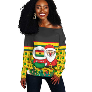 Ghana Christmas Off Shoulder Sweater Santa Ornament National Coat of Arms and Festive - African Pride