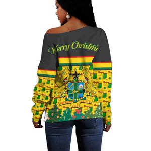 Ghana Christmas Off Shoulder Sweater Santa Ornament National Coat of Arms and Festive - African Pride