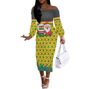 Ghana Christmas Off The Shoulder Long Sleeve Dress Santa Ornament National Coat of Arms and Festive - African Pride