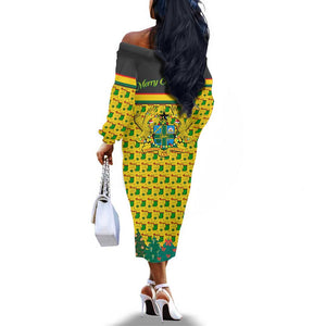 Ghana Christmas Off The Shoulder Long Sleeve Dress Santa Ornament National Coat of Arms and Festive - African Pride